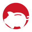 Roter Kreis mit einem weißen Symbol eines Sparschweins in der Mitte.
